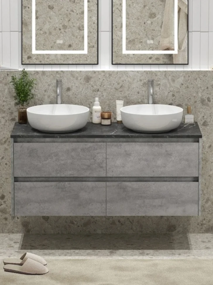 Тумба под раковину со столешницей BelBagno Kraft 120 подвесная,  для двоих, cemento grigio