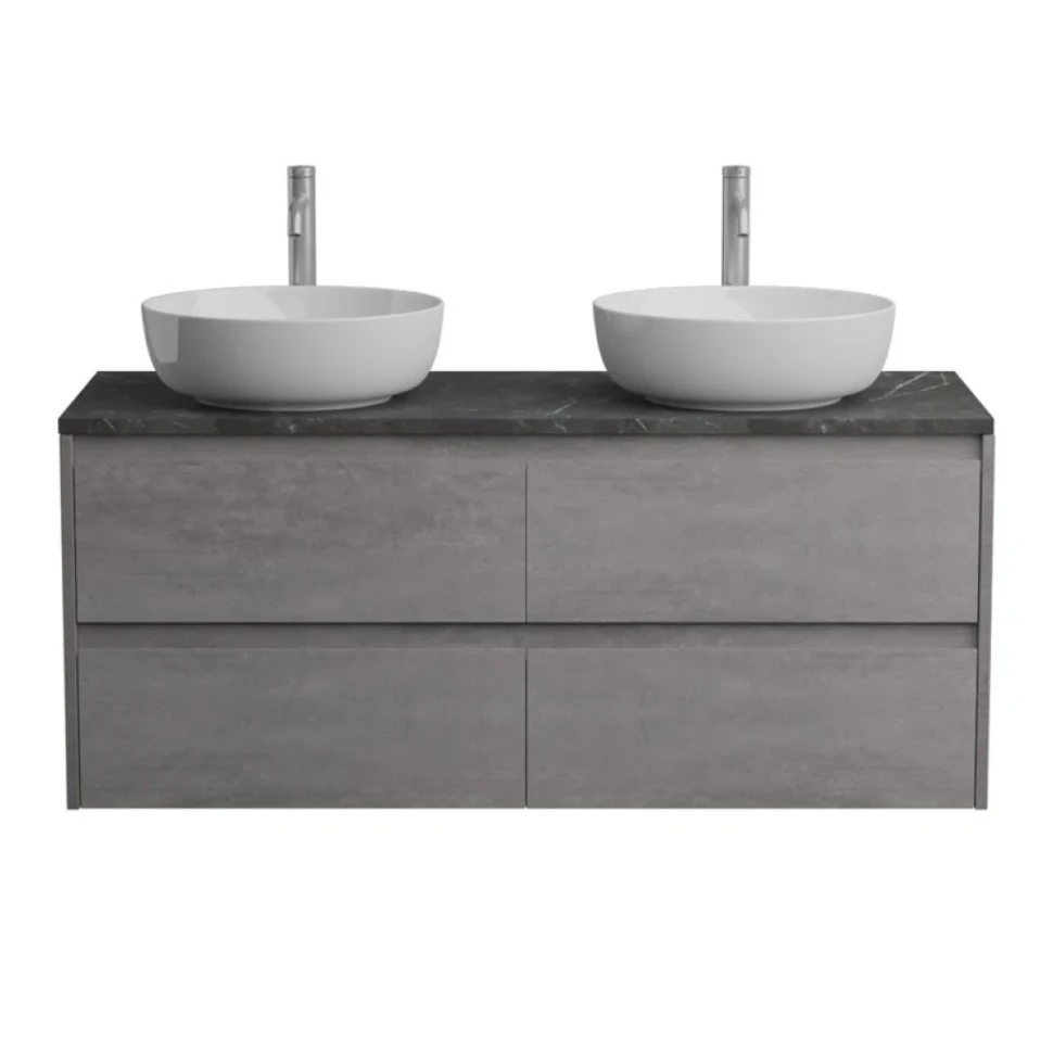 Тумба под раковину со столешницей BelBagno Kraft 120 подвесная,  для двоих, cemento grigio