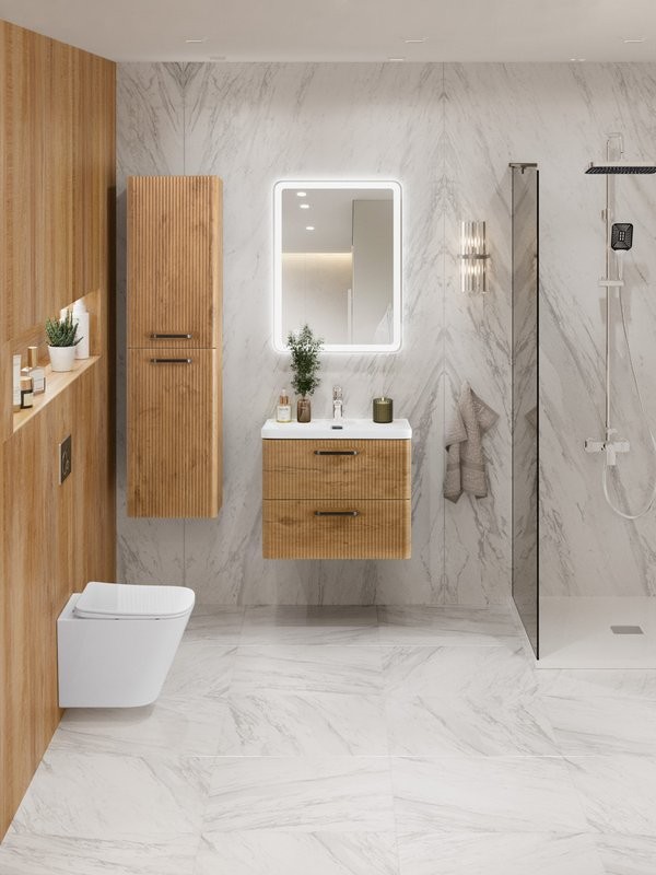 Тумба с раковиной BelBagno Due 60 ручки матовый темный никель, rovere nature
