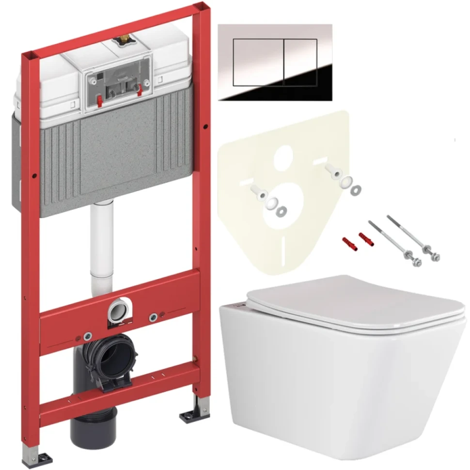 Комплект Унитаз подвесной Ceramicanova Metric Rimless CN3007 с микролифтом, безободковый + Инсталляция TECE Now 9400412 4 в 1 с кнопкой смыва