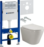 Комплект Унитаз подвесной Ceramicanova Highlight Rimless CN1804 с микролифтом, безободковый + Инсталляция Geberit Duofix Delta 458.149.21.1 с кнопкой смыва, хром + Звукоизоляция