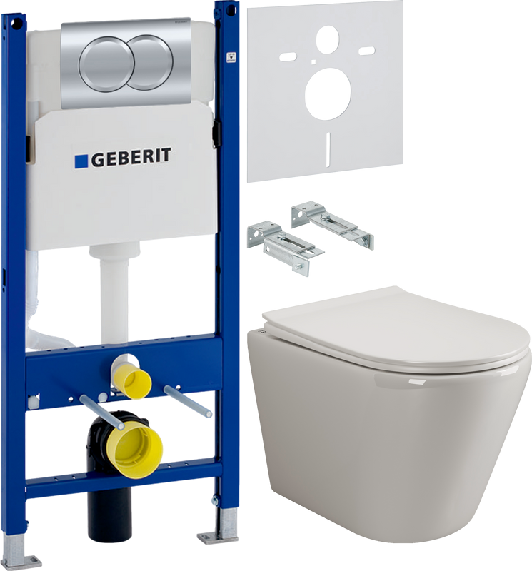 Комплект Унитаз подвесной Ceramicanova Highlight Rimless CN1804 с микролифтом, безободковый + Инсталляция Geberit Duofix Delta 458.149.21.1 с кнопкой смыва, хром + Звукоизоляция