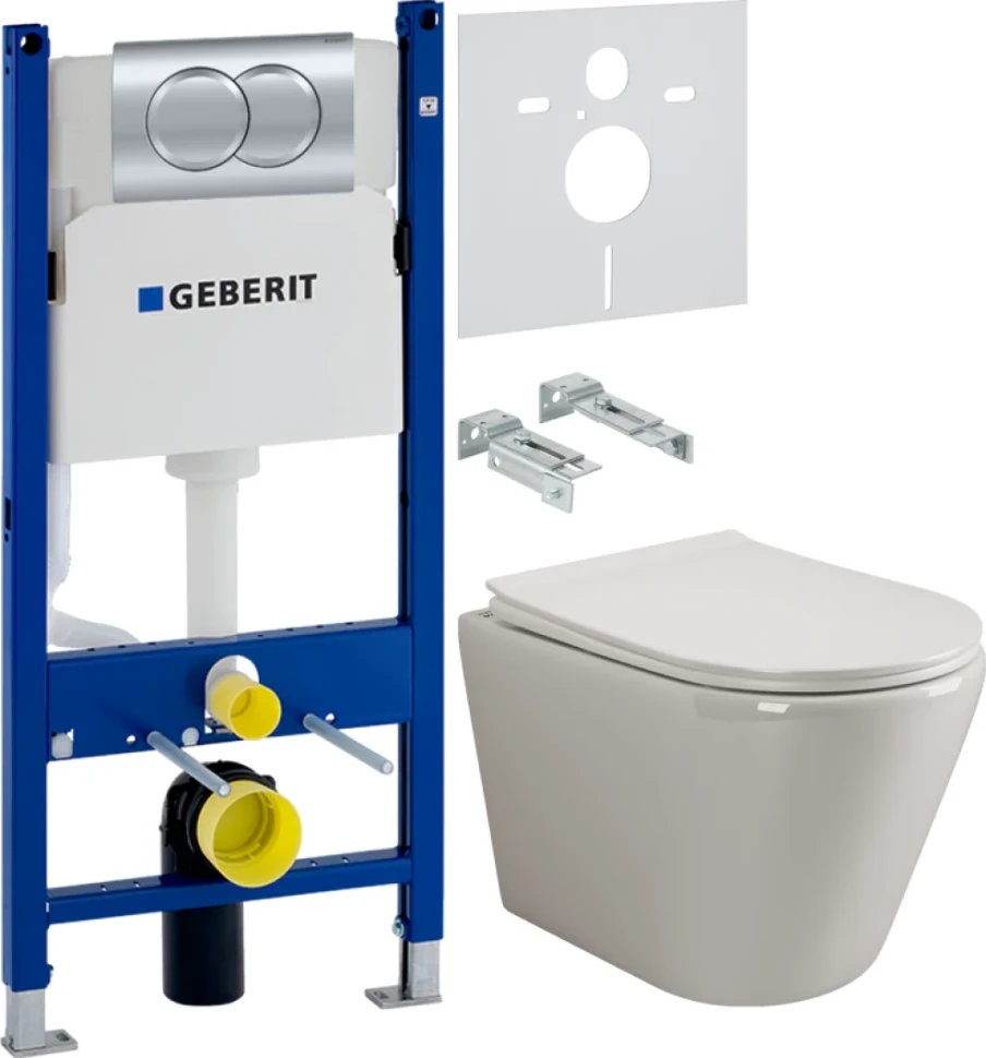 Комплект Унитаз подвесной Ceramicanova Highlight Rimless CN1804 с микролифтом, безободковый + Инсталляция Geberit Duofix Delta 458.149.21.1 с кнопкой смыва, хром + Звукоизоляция