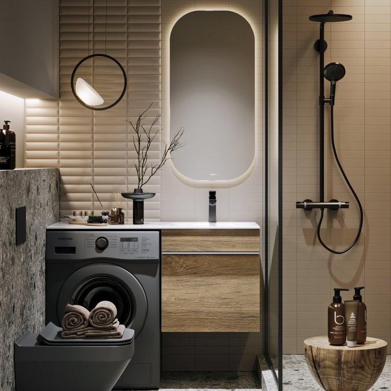 Тумба под раковину без столешницы Aqwella Terra 53 подвесная, под стиральную машину, дуб балтийский