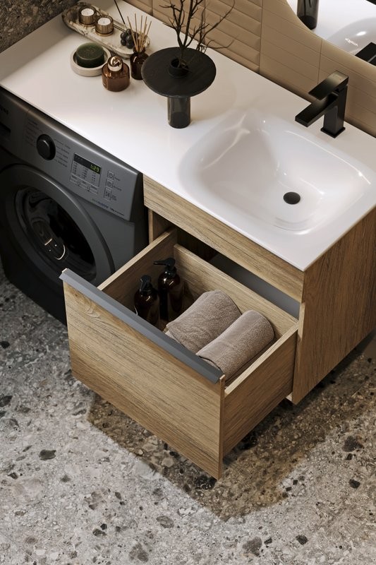 Тумба под раковину без столешницы Aqwella Terra 53 подвесная, под стиральную машину, дуб балтийский