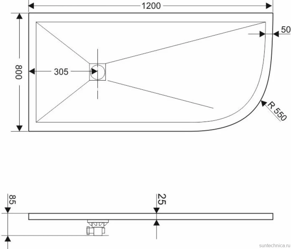 Поддон для душа RGW Stone Tray ST/AL-0128W 80х120 с сифоном