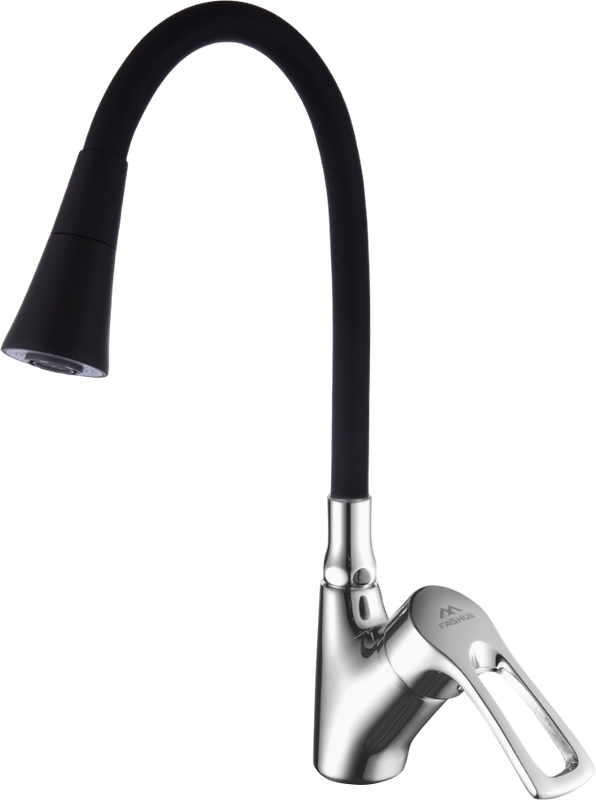 Смеситель для кухни Fashun A4466+A7350 с гибким изливом, хром, черный