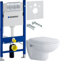 Комплект Унитаз подвесной Duravit D-code 45700900A1 безободковый + Инсталляция Geberit Duofix Delta 458.163.21.1 с кнопкой смыва, хром + Звукоизоляция