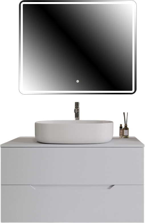 Мебель для ванной комнаты Orange Line 100 подвесная, 2 ящика, матовая белая с раковиной B04-600W