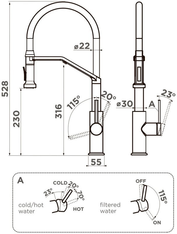 Смеситель для кухни Omoikiri Makkari 2 Plus-SB GB-BL графит, черный