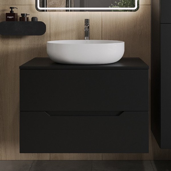Тумба с раковиной Orange Line 80 подвесная, 2 ящика, матовая черная с раковиной B05-520W