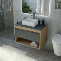 Тумба с раковиной Teymi Ritta 65 дуб эврика, матовый графит, раковина Helmi Mini 38