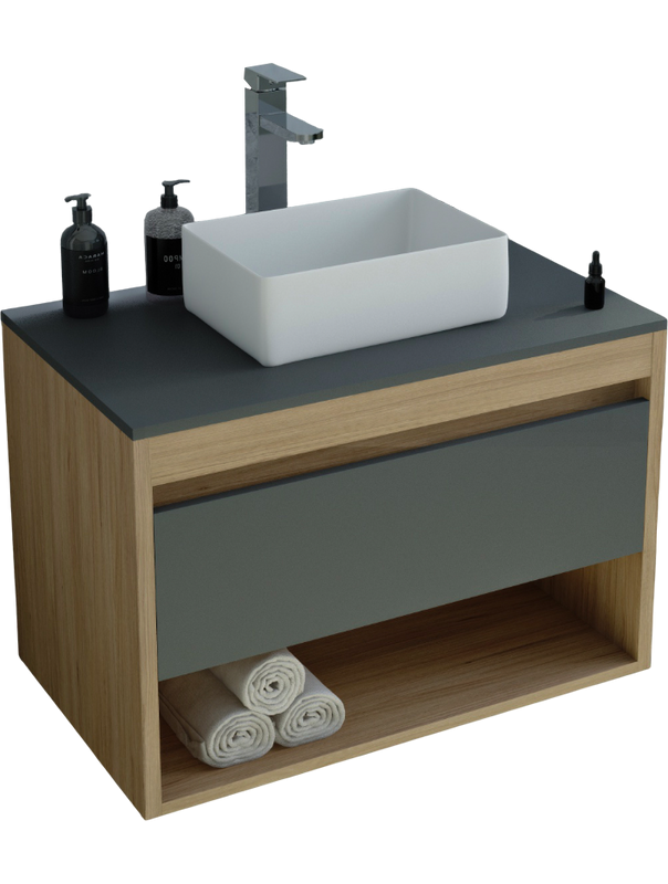 Тумба с раковиной Teymi Ritta 65 дуб эврика, матовый графит, раковина Helmi Mini 38