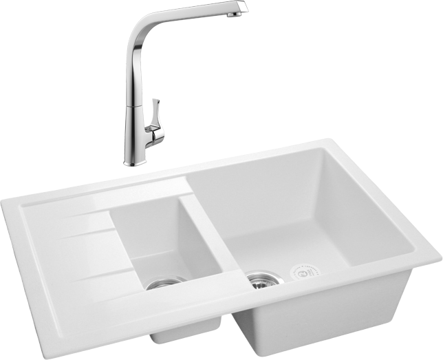 Комплект Мойка GranFest Quadro GF-Q775 KL иней + Смеситель MEGA Mega