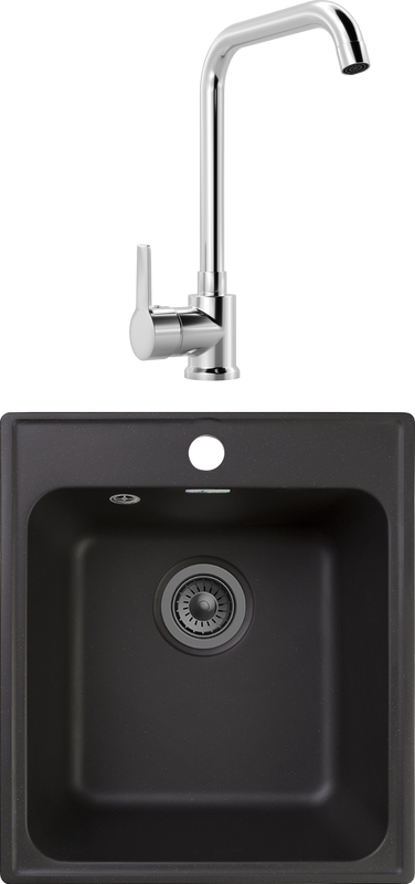 Комплект Мойка GranFest Quarz Z17 черный + Смеситель MEGA Ege MG-PL10 хром
