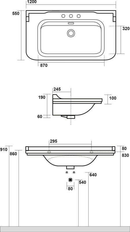Раковина Kerasan Waldorf 4144 с 3 отверстиями