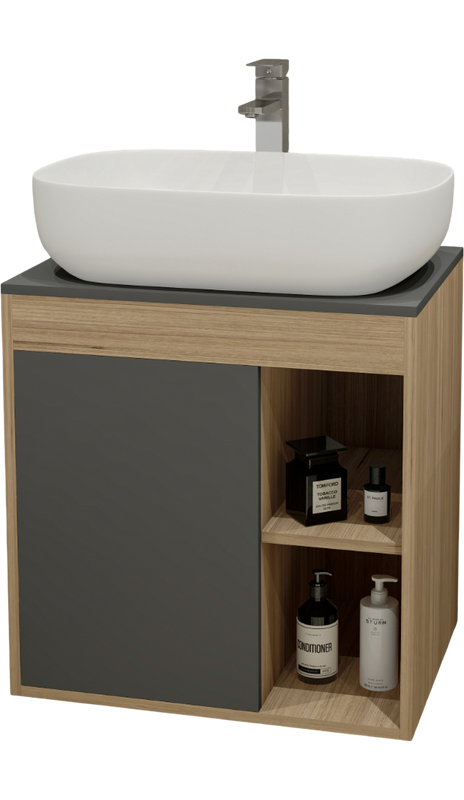 Тумба с раковиной Teymi Nura 60 дуб эврика, матовый графит, раковина Solli 60