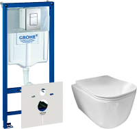 Комплект  Унитаз подвесной Ceramicanova New Day CN3005 с микролифтом, безободковый + Система инсталляции для унитазов Grohe Rapid SL 38772001, 3 в 1 с