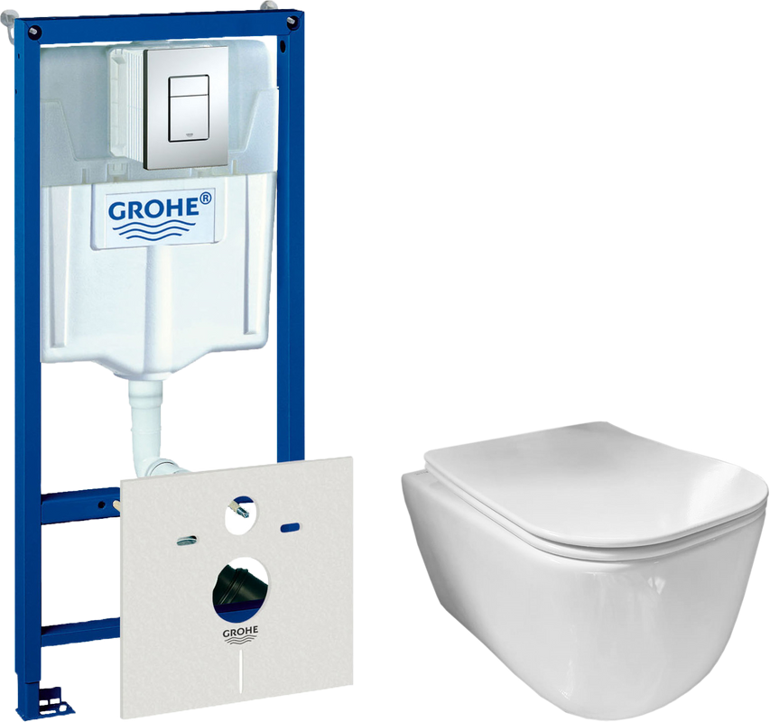 Комплект  Унитаз подвесной Ceramicanova New Day CN3005 с микролифтом, безободковый + Система инсталляции для унитазов Grohe Rapid SL 38772001, 3 в 1 с