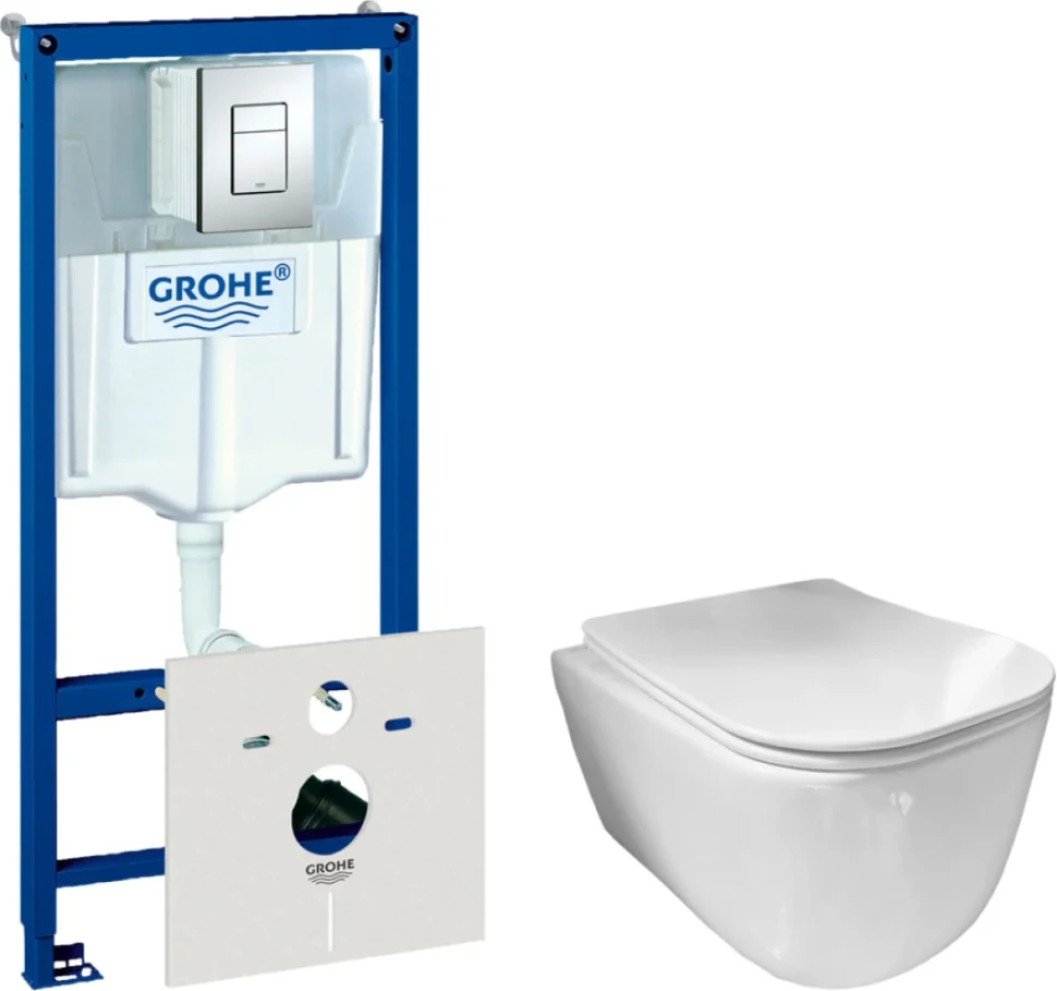 Комплект  Унитаз подвесной Ceramicanova New Day CN3005 с микролифтом, безободковый + Система инсталляции для унитазов Grohe Rapid SL 38772001, 3 в 1 с