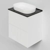 Тумба под раковину со столешницей La Fenice Terra Twin 60 подвесная, bianco, белая матовая, столешница черный мрамор