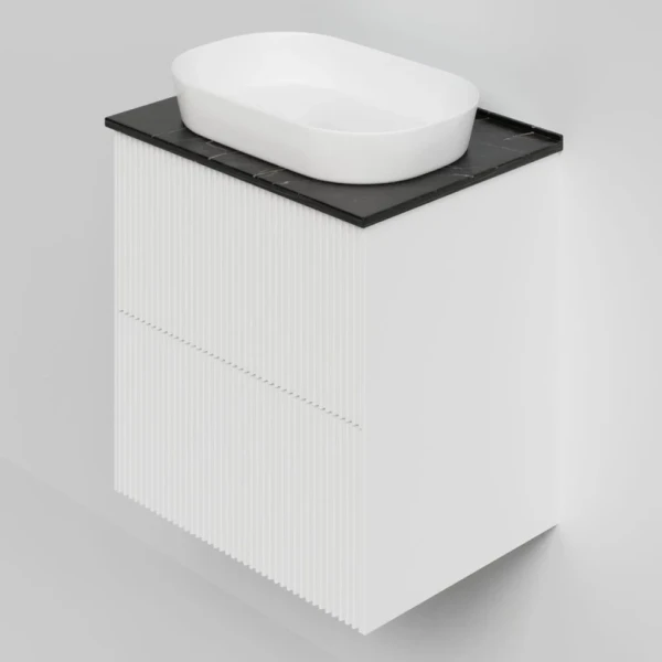 Тумба под раковину со столешницей La Fenice Terra Twin 60 подвесная, bianco, белая матовая, столешница черный мрамор