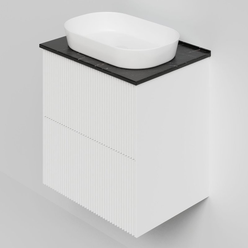 Тумба под раковину со столешницей La Fenice Terra Twin 60 подвесная, bianco, белая матовая, столешница черный мрамор
