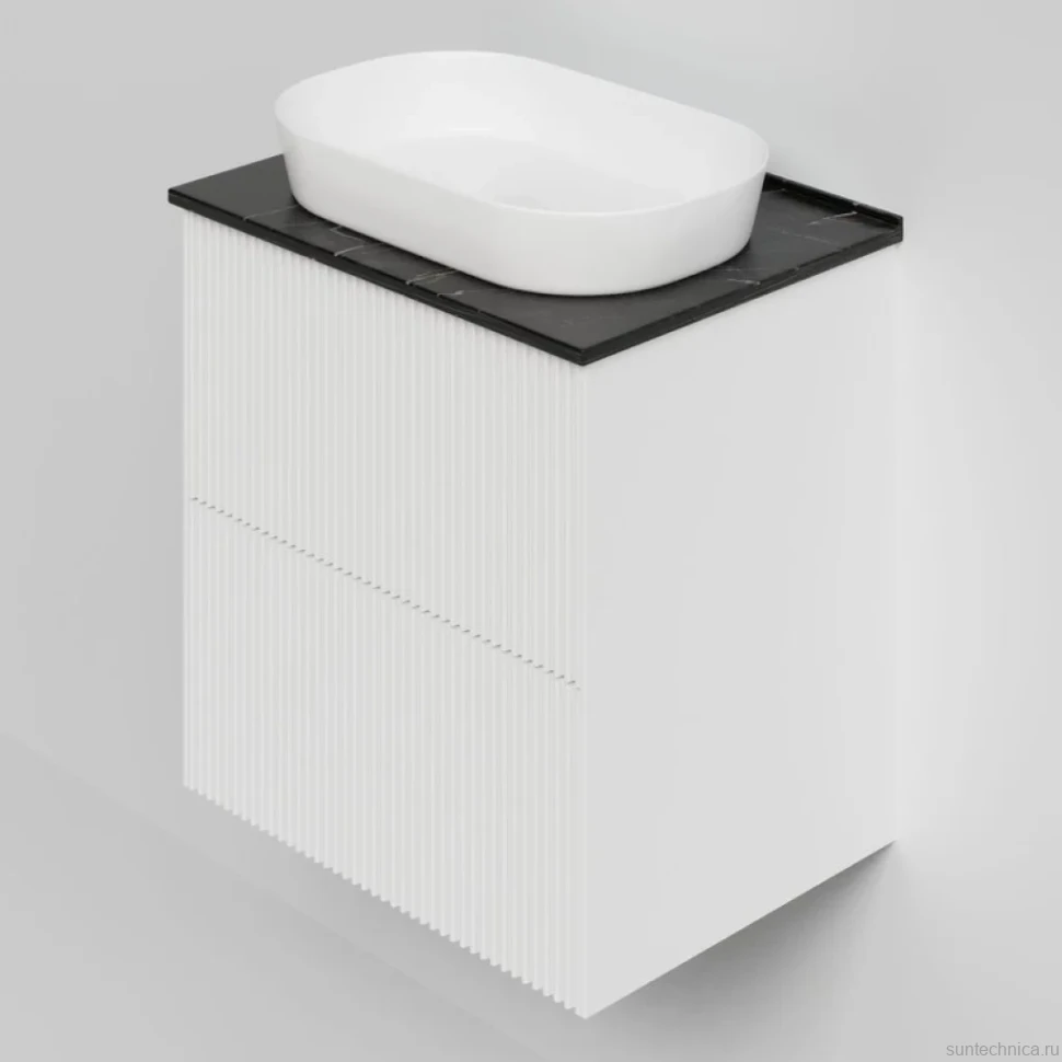 Тумба под раковину со столешницей La Fenice Terra Twin 60 подвесная, bianco, белая матовая, столешница черный мрамор
