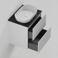 Тумба под раковину со столешницей La Fenice Terra Twin 60 подвесная, bianco, белая матовая, столешница черный мрамор