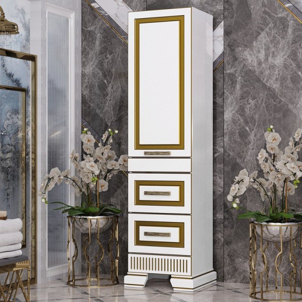 Шкаф пенал для ванной Opadiris Оникс L золотая патина