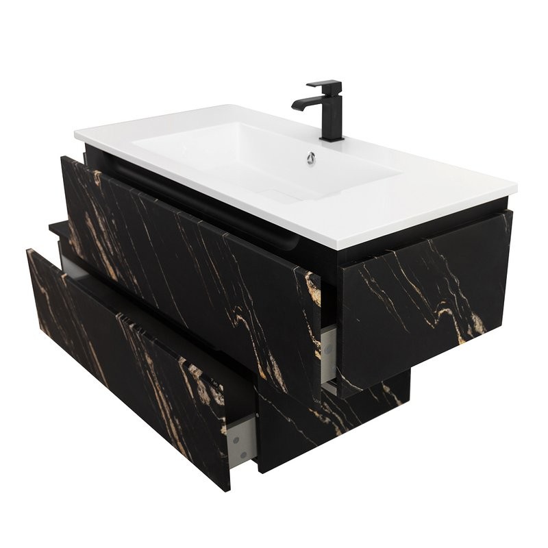 Тумба с раковиной Cezares Slider 100 подвесная, 2 ящика, черный фьюжн