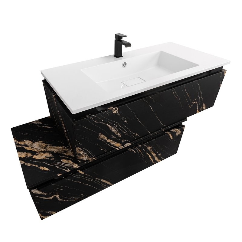 Тумба с раковиной Cezares Slider 100 подвесная, 2 ящика, черный фьюжн