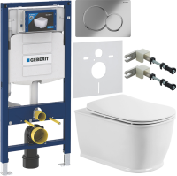Комплект Унитаз подвесной BelBagno Prado BB10150CH безободковый + Крышка BB10150SC с микролифтом, петли хром + Инсталляция Geberit Duofix UP 320 111.300.00.5 + Кнопка Sigma 01 115.770.21.5 хром + Крепления 111.815.00.1 к стене + Звукоизоляция