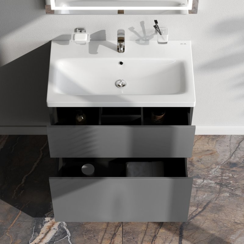 Мебель для ванной комнаты AM.PM Gem 75 графит матовый, напольная, с 2 ящиками