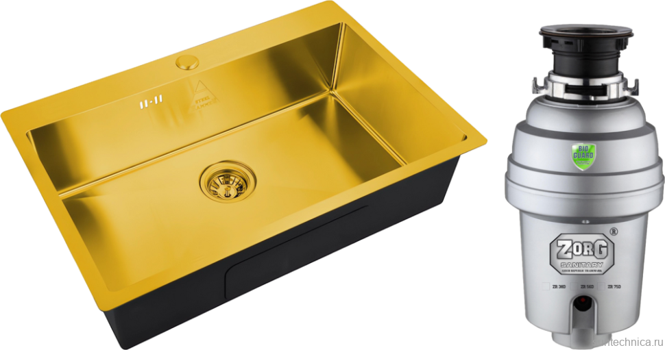 Комплект Мойка Zorg Steel Hummer SH 7551 BRONZE + Измельчитель Inox D
