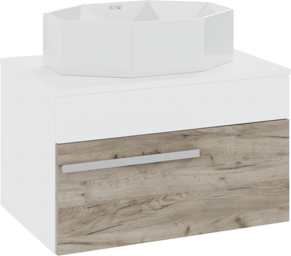Тумба с раковиной Runo Вудлайн 65 подвесная, крафтовый дуб, раковина Cristallo 50