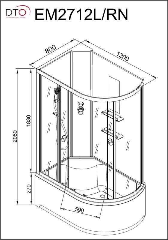 Душевая кабина DTO D EM2712RNGM профиль хром, стекло матовое с узором