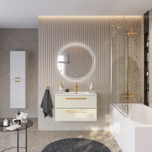 Мебель для ванной комнаты Cezares Eco Cer-N 80 брашированная альпака, раковина Duet 80, ручки сатиновое золото