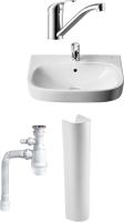 Комплект  Раковина Roca Debba 60x48 + Пьедестал для раковины Roca Debba 33799000Y + Смеситель для раковины Rossinka Y Y35-22 + Сифон для раковины Wirq