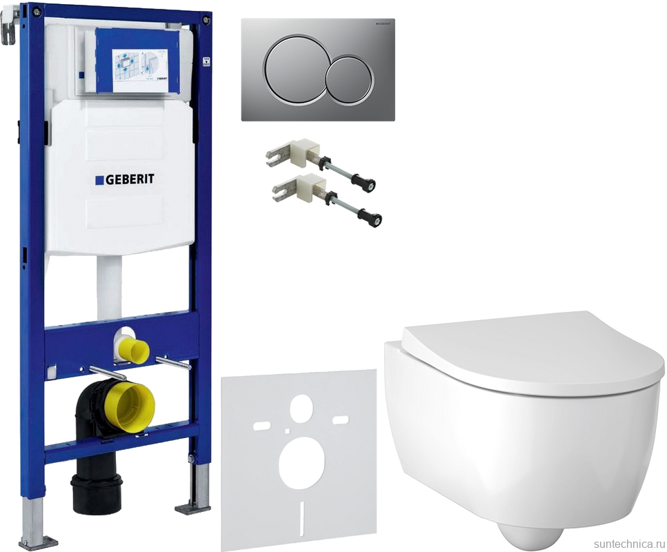 Комплект Унитаз подвесной Geberit iCon 500.784.01.1 с сиденьем и быстросъемной крышкой с микролифтом + Крепления Duofix 111.815.00.1 к стене + Звукоизоляция + Инсталляция UP 320 111.300.00.5 + Кнопка Sigma 01 115.770.JQ.5 лакированная, матовый хром