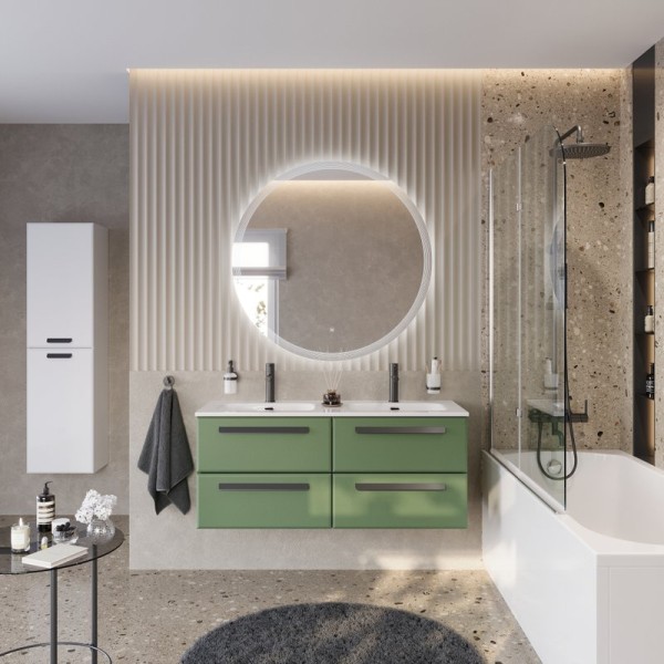 Мебель для ванной комнаты Cezares Eco Cer-N 120 4 ящика, фисташковый софт, раковина Eco 120, двойная, ручки матовые черные