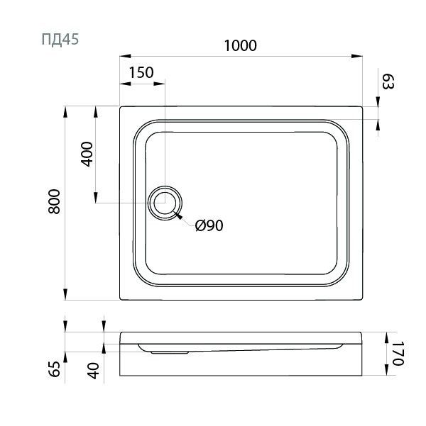 Поддон для душа Triton ПД46 100х80 см