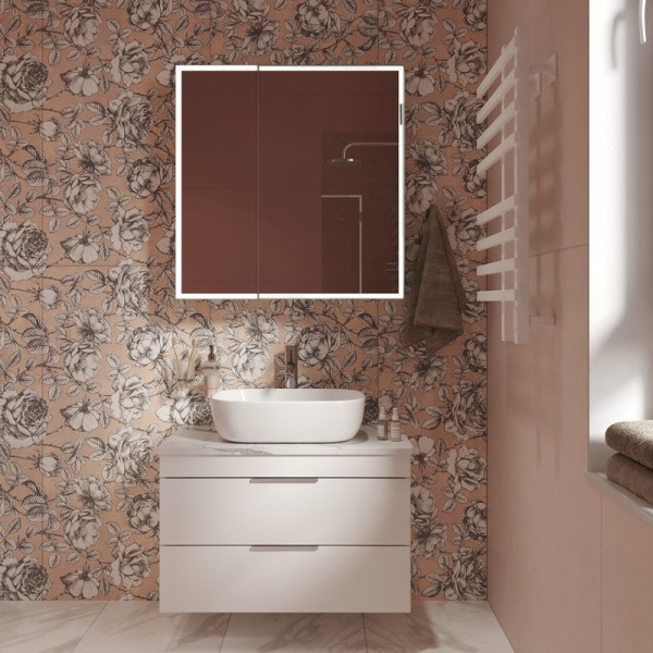 Мебель для ванной комнаты STWORKI Копенгаген 80 белая со светлой столешницей, с раковиной Moduo 50 Square