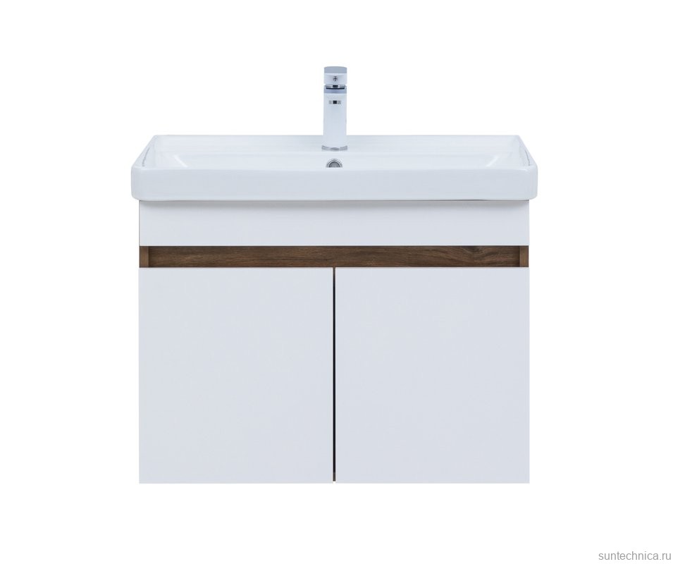 Тумба под раковину без столешницы Aquanet Оптима 80 подвесная, дуб рустикальный, белый сатин