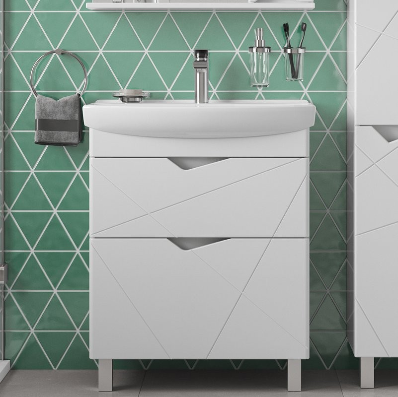 Тумба под раковину без столешницы SanStar Линни 70 напольная, глянцевая белая