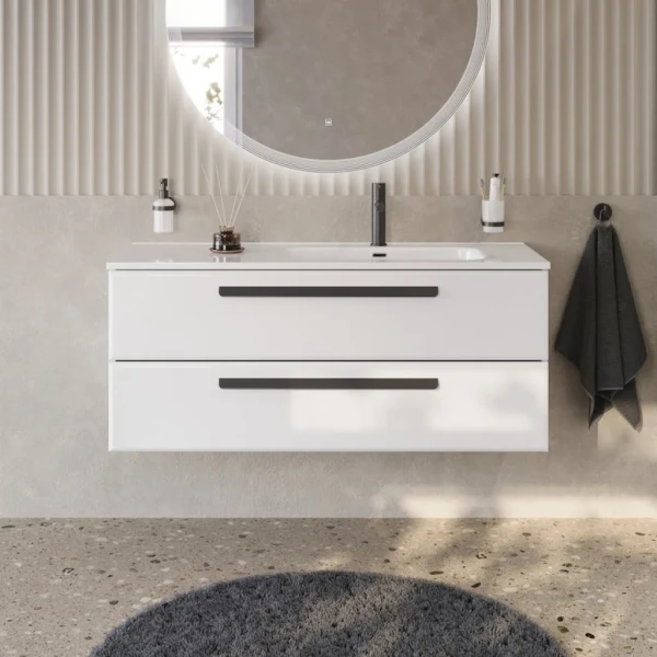 Тумба под раковину без столешницы Cezares Eco Cer-N 120 R bianco lucido, ручки матовые черные