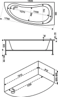 Акриловая ванна Bas Алегра R 150x90 см, угловая, правая, пристенная, белая, асимметричная, с каркасом
