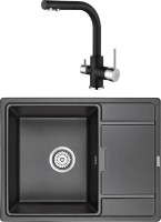 Комплект Мойка кухонная Paulmark Flugen 50-650 PM216550-BL черный + Смеситель Essen Es213011-418 черный металлик + Фильтр Refine System