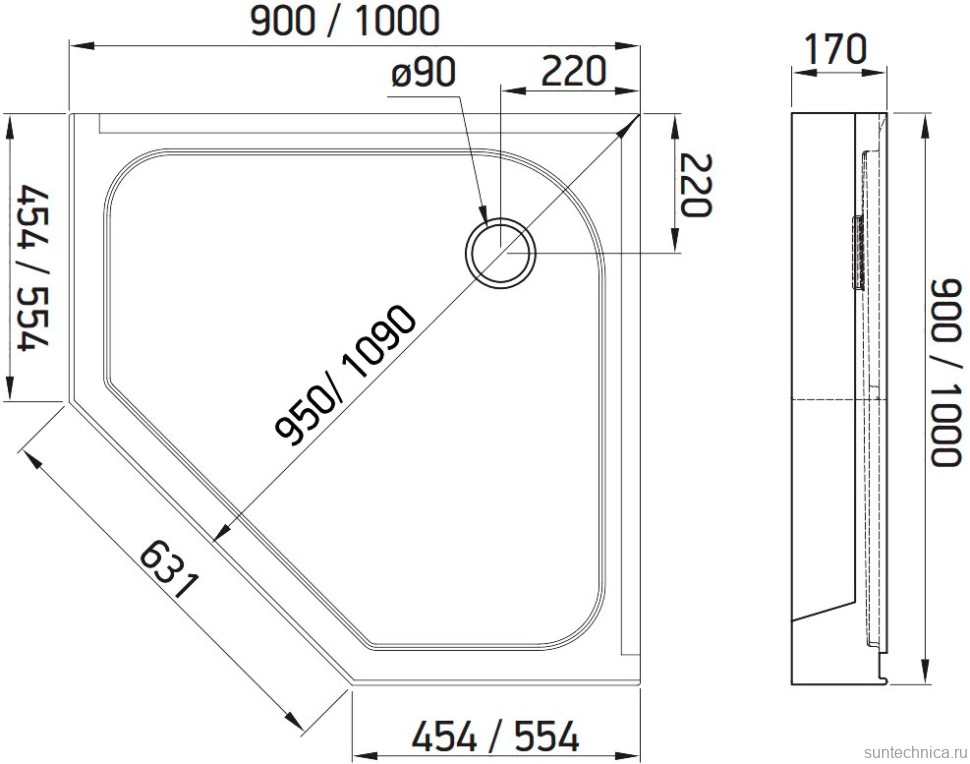 Поддон для душа Alex Baitler AB10017V-1 пятиугольный