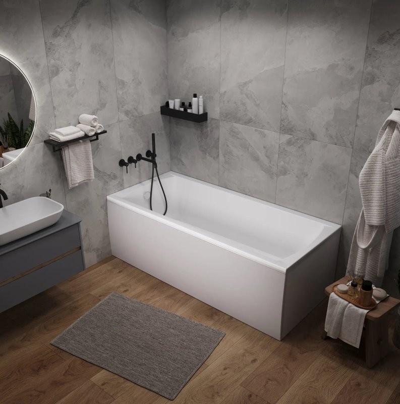 Акриловая ванна 1MarKa Modern 180x80 см, пристенная, белая, с каркасом